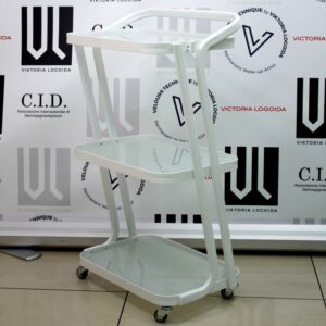 Carrello professionale in metallo bianco e vetro temperato