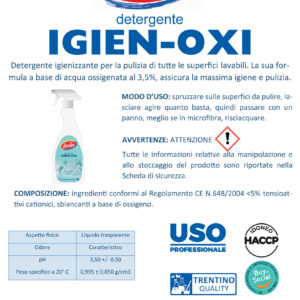 Igien-Oxi Detergente igienizzante per Superﬁci lavabili con 3,5% di acqua ossigenata - 750 Ml.